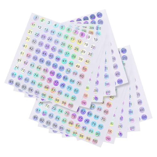 Holografische Vinyl-Nummernaufkleber, 1 bis 500 Stück, rund, Laser-Nummernaufkleber, Nagellack, Farbnummernaufkleber, kleine fortlaufende Zahlen, Inventar-Aufkleber, selbstklebende Zahlen, 2500 Stück von JIHUOO