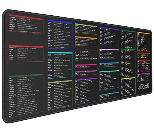 JIKIOU Linux Commands Line Mauspad, erweitertes großes Spickzettel-Mauspad, Shortcuts zu Kali/Red Hat/Ubuntu/OpenSUSE/Arch/Debian/Unix Programmierer, rutschfeste Lycra-Gaming-Schreibtischunterlage von JIKIOU