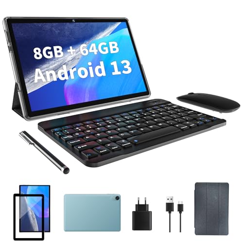 JIKOCXN 10 Zoll Tablet, Android 13 Tablet with 8GB RAM+64GB ROM 1TB Erweiterung, Quad Core Prozessor Tablet PC, 1280 x 800 IPS HD Bildschirm, 6000mAh Akku, Dual Kamera, WiFi (Blau) von JIKOCXN
