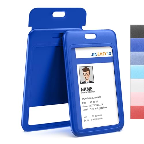 JINEASY ID Ausweishalter, Hartplastik, vertikal, strapazierfähig, Blau, 50 Stück von JINEASY ID