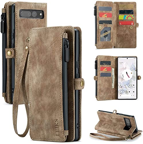 JGY Hülle für Pixel 7 Pro, Google Pixel 7 Pro Wildleder Leder Wallet Case mit Reißverschluss Kartenhalter Schlüsselband Pixel 7 Pro Geldbörse Handtasche Magnetische Brieftasche für Frauen (Pixel 7 von JINGANGYU