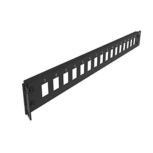 Jingchengmei 16 Ports Rohling Keystone 1 HE aufklappbares Blanko-Patchpanel mit Scharnier, 48,3 cm Rackmount, Schwarz (H1UKS16H) von JINGCHENGMEI