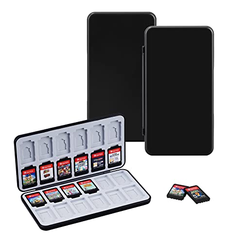 JINGDU Game Card Case für Nintendo Switch, robuste & tragbare 48 Slots Spiele Aufbewahrungsbox mit 24 Game Card Slots und 24 Micro SD Card Slots,Black von JINGDU