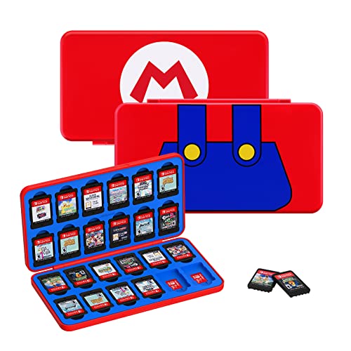 JINGDU Game Card Case für Nintendo Switch, robuste & tragbare 48 Slots Spiele Aufbewahrungsbox mit 24 Game Card Slots und 24 Micro SD Card Slots (Mario) von JINGDU