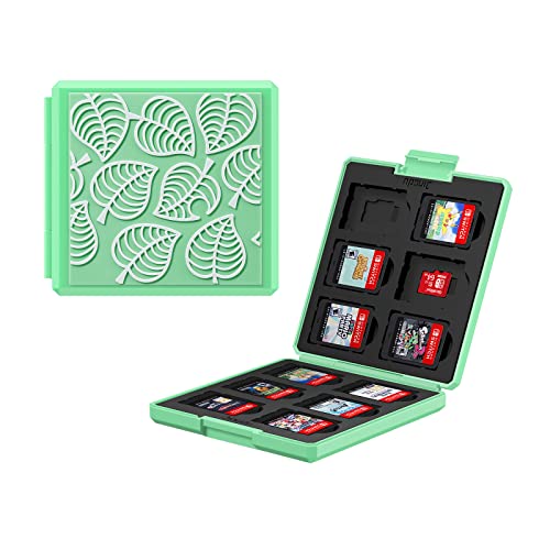 JINGDU Switch Game Card Case für Nintendo Switch, tragbare Hartschalenbox, schützende, stoßfeste Cartridge-Halterung, Aufbewahrungsbox mit 12 Cartridge-Slots für Switch NS/OLED/Lite, Leaf von JINGDU
