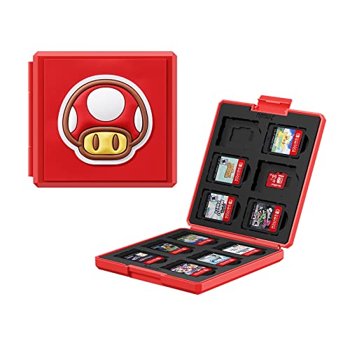 JINGDU Switch Game Card Case für Nintendo Switch, tragbare Hartschalenbox, schützende, stoßfeste Cartridge-Halterung, Aufbewahrungsbox mit 12 Cartridge-Slots für Switch NS/OLED/Lite, Mushroom von JINGDU