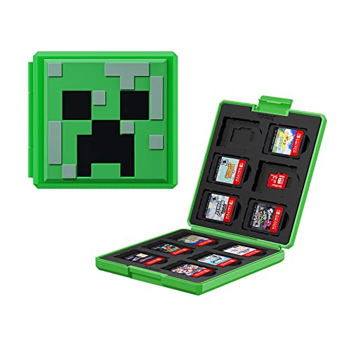 JINGDU Switch Game Card Case für Nintendo Switch, tragbare Hartschalenbox, schützende, stoßfeste Cartridge-Halterung, Aufbewahrungsbox mit 12 Cartridge-Slots für Switch NS/OLED/Lite,Creeper von JINGDU