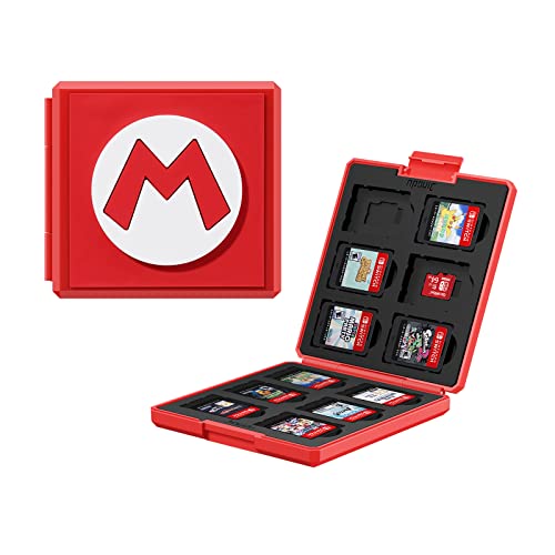 JINGDU Switch Game Card Case für Nintendo Switch, tragbare & dünne Hartschalenbox, schützende, stoßfeste Cartridge-Halterung, Aufbewahrungsbox mit 12 Cartridge-Slots für Switch NS/OLED/Lite（Mario） von JINGDU