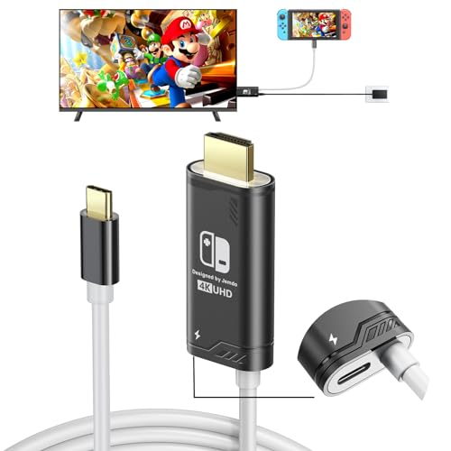 JINGDU USB-C-auf-HDMI-Kabel kompatibel mit Nintendo Switch, tragbarer HDMI-Adapter für NS-Standard/OLED-Modell, Steam Deck, Laptop, Telefon, ersetzt das Original-Dock, reisefreundlich, 4K, 2m, Schwarz von JINGDU
