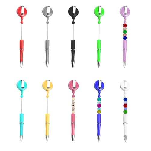 JINGHANGER 10 Stück DIY Kugelschreiber Perlenstifte mit Clip-Schnalle aus Metall Schwarze Tinte Perlenstift Schreibwaren Geschenk für Kellnerin, Krankenschwester, Lehrer (Farbmischung) von JINGHANGER