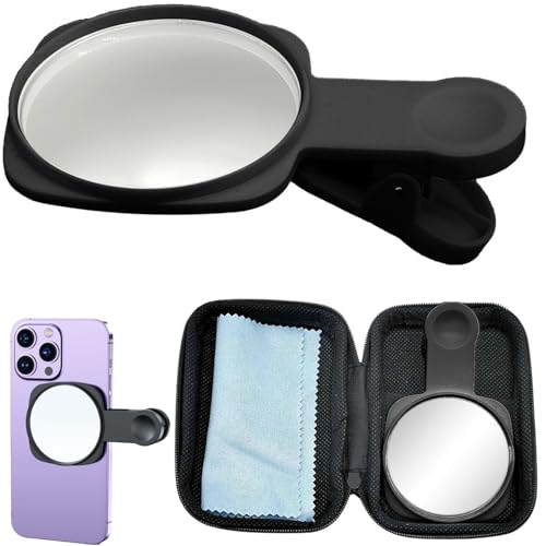 JINJUMEI Handy Reflexionskamera Spiegel, Handy Rückkamera Selfie Spiegel, Selfie Reflektionsclip, Tragbares Handy-Reflexionskamera Clip für Verstellbarer Handy Spiegel (Schwarz) von JINJUMEI