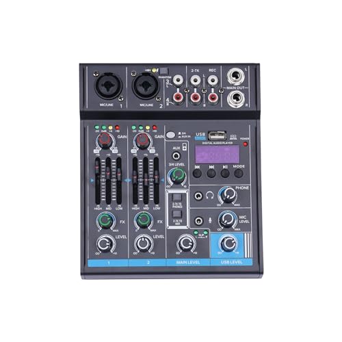 Mini 4 Kanal Stereo Sound Mischkonsole, Mischpult mit USB Bluetooth und 48V Phantom Power, DJ Live Audio Mixer mit Hall-Effekt für Karaoke Stage, Heim-KTV, Aufnahmestudios, Live-Streaming von JINPRDAMZ