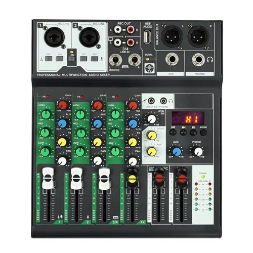 Mini 4-Kanal-Studio-Audio-Mixer, Stereo Sound Mischkonsole, Mischpult mit USB Bluetooth und 48V Phantom Power für Recording DJ Karaoke Stage, Heim-KTV, Aufnahmestudios, Live-Streaming von JINPRDAMZ