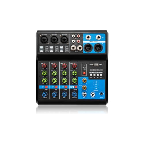 Mini 5 Kanal Stereo Sound Mischkonsole, Mischpult mit USB Bluetooth und 48V Phantom Power, DJ Live Audio Mixer mit Hall-Effekt für Karaoke Stage, Heim-KTV, Aufnahmestudios, Live-Streaming von JINPRDAMZ