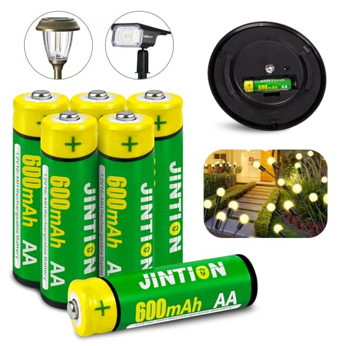 JINTION NI-MH AA wiederaufladbare Batterien, Doppel-A hohe Kapazität, 1.2 V, vorgeladen für Garten, Landschaftsbau, Solarleuchten, Lichterketten, Fernbedienungen, Radio, Taschenlampe (6 Stück) von JINTION