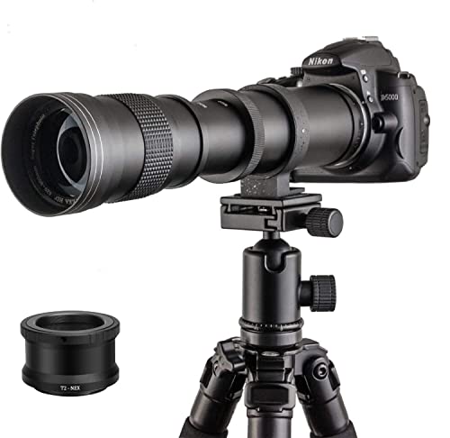 JINTU 420-800mm f/8.3 Manueller Fokus Spiegelloses Kamera objektiv für Sony E Mount NEX A6600 A6500 ZV-E10 A7IV A6400 A7II A7SIII A7III A7C A6600 A6100 A7RIV A6000 A7RIII Metall (Schwarz) von JINTU