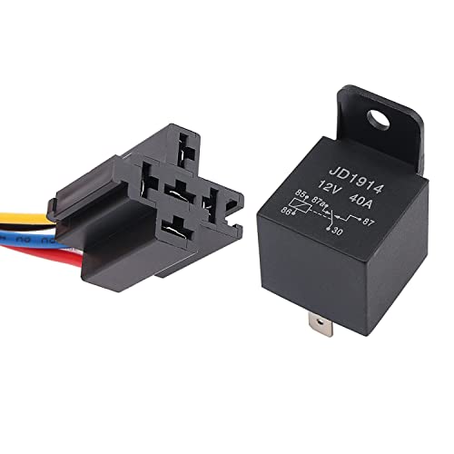 JIQI 12V 40A 5 Polig Auto Kfz Relais mit Steckdose, SPDT NO NC 5-Pin Fahrzeug Motor Car Umschalt Relais, Car Relay Relaisschalter mit Modell Nr:JD1914 von JIQI