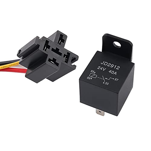 JIQI 24V 40A 4 Polig Auto Kfz Relais mit Steckdose, SPST NO 4-Pin Fahrzeug Motor Car Umschalt Relais, Car Relay Relaisschalter mit Modell Nr:JD1912 von JIQI