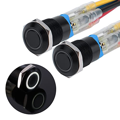 JIQI 2× 12mm Verrieglung Druckschalter 12V bis 24V 2A wasserdicht selbsthaltend schwarz Druckknopfschalter aus Metall LED Beleuchtet Latch EIN/AUS Schalter mit IP66 1NO für Motorrad Boot LKW RV (Weiß) von JIQI