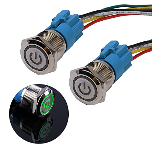 JIQI 2× 19mm Momentane Metall Druckschalter 12V bis 24V 3A Momentary Push Button Switch mit Grün LED-Leuchte IP66 1NO1NC Tastend wasserdicht vorverkabelt Drucktaster für Boot LKW RV Auto(Power Symbol) JIQI 2× 19mm Momentane Metall Druckschalter 12V bis 24V 3A Momentary Push Button Switch mit Grün LED-Leuchte IP66 1NO1NC Tastend wasserdicht vorverkabelt Drucktaster für Boot LKW RV Auto(Power Symbol) von JIQI