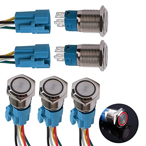 JIQI 5× 16mm 12V bis 24V 3A Verriegelung Druckschalter Metall Rastend EIN/AUS Schalter mit LED Licht IP66 1NO1NC Selbsthemmend wasserdicht vorverdraht Druckknopfschalter für Van KFZ DIY Motorrad(Rot) JIQI 5× 16mm 12V bis 24V 3A Verriegelung Druckschalter Metall Rastend EIN/AUS Schalter mit LED Licht IP66 1NO1NC Selbsthemmend wasserdicht vorverdraht Druckknopfschalter für Van KFZ DIY Motorrad(Rot) von JIQI