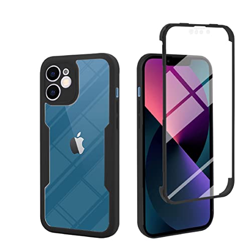 Hülle für iPhone 11 6,1 Zoll mit Eingebautem Schutzfolie Anti-Kratzer, 360 Grad Displayschutz Ganzkörper Robuste Handyhülle Transparente Rückseite, TPU Robust Bumper Case Stoßfest Handyhülle-Schwarz von JITNGA