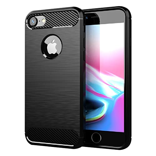 Silicone Hülle für iPhone SE 3/2 (Modell 2022/2020), iPhone 8 und iPhone 7, seidigem Ganzkörper-Schutzhülle, Hülle in Schwarz mit Aufprallschutz und Kohlefasereffekt (Silikon, Flexibel) Handyhülle von JITNGA