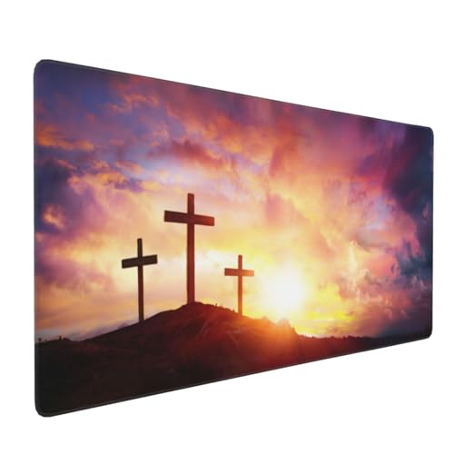Jesus Cross XXL Gaming Mauspad Mauspad Extra 900 x 400 mm Schreibtischunterlage - Leicht zu reinigende Schreibtischunterlage für Gaming Büro Zuhause von JIUJIUJIU
