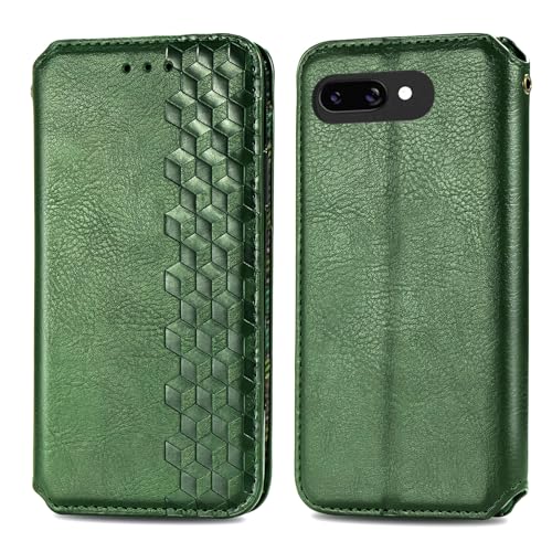 JIUNINE Handytasche für Google Pixel 9A Hülle, Premium Leder Flip Case mit 3D Raute Pattern [Kartenfach] [Magnetische Adsorption] klappbar Schutzhülle für Google Pixel 9A, Grün von JIUNINE