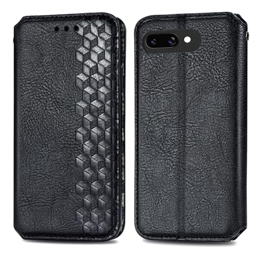 JIUNINE Handytasche für Google Pixel 9A Hülle, Premium Leder Flip Case mit 3D Raute Pattern [Kartenfach] [Magnetische Adsorption] klappbar Schutzhülle für Google Pixel 9A, Schwarz von JIUNINE