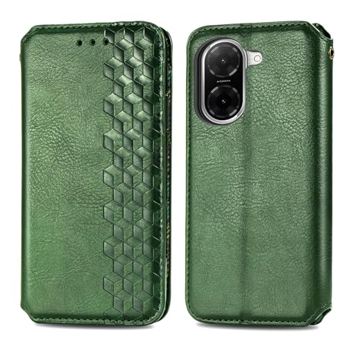 JIUNINE Handytasche für Redmi A5 Hülle, Premium Leder Flip Case mit 3D Raute Pattern [Kartenfach] [Magnetische Adsorption] klappbar Schutzhülle für Redmi A5, Grün von JIUNINE