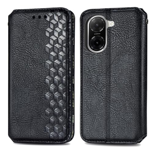JIUNINE Handytasche für Redmi A5 Hülle, Premium Leder Flip Case mit 3D Raute Pattern [Kartenfach] [Magnetische Adsorption] klappbar Schutzhülle für Redmi A5, Schwarz von JIUNINE