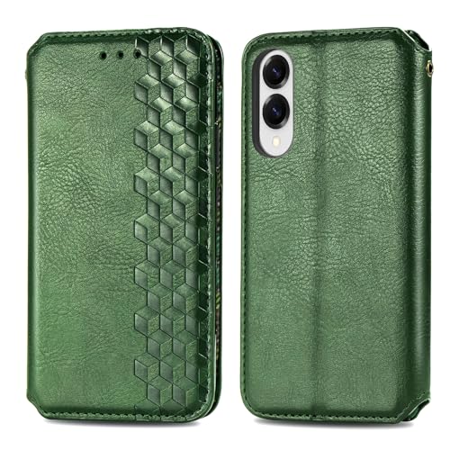 JIUNINE Handytasche für Samsung Galaxy S25 Edge Hülle, Premium Leder Flip Case mit 3D Raute Pattern [Kartenfach] [Magnetische Adsorption] klappbar Schutzhülle für Samsung Galaxy S25 Edge, Grün von JIUNINE