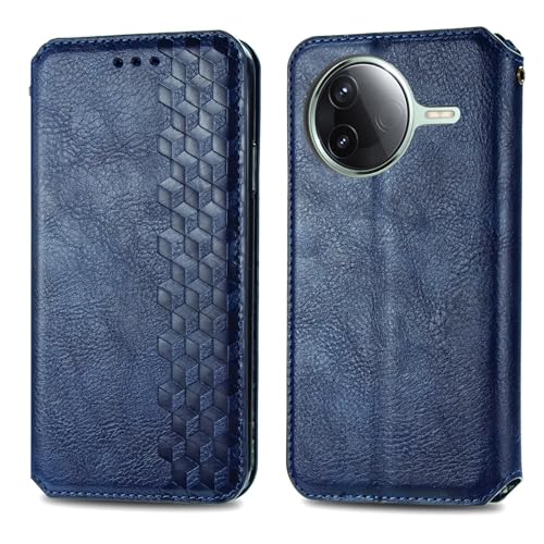 JIUNINE Handytasche für Xiaomi Poco F7 Pro Hülle, Premium Leder Flip Case mit 3D Raute Pattern [Kartenfach] [Magnetische Adsorption] klappbar Schutzhülle für Xiaomi Poco F7 Pro, Blau von JIUNINE