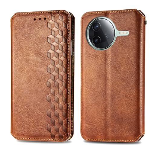 JIUNINE Handytasche für Xiaomi Poco F7 Pro Hülle, Premium Leder Flip Case mit 3D Raute Pattern [Kartenfach] [Magnetische Adsorption] klappbar Schutzhülle für Xiaomi Poco F7 Pro, Braun von JIUNINE