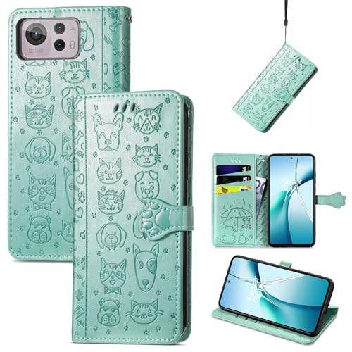 JIUNINE Hülle für ASUS Zenfone 12 Ultra, Karikatur Handyhülle PU Leder Flip Case mit [Kartenfach] [Magnetverschluss] Schutzhülle Tasche Cover Lederhülle für ASUS Zenfone 12 Ultra, Grün von JIUNINE