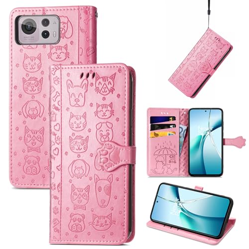 JIUNINE Hülle für ASUS Zenfone 12 Ultra, Karikatur Handyhülle PU Leder Flip Case mit [Kartenfach] [Magnetverschluss] Schutzhülle Tasche Cover Lederhülle für ASUS Zenfone 12 Ultra, Rosa von JIUNINE