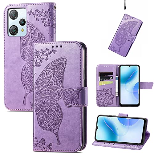 JIUNINE Hülle für Blackview A53 / A53 Pro, Handyhülle Leder Flip Case mit Schmetterling Muster [Kartenfach] [Magnetverschluss] Schutzhülle Tasche Cover Lederhülle für Blackview A53 Pro, Lila von JIUNINE