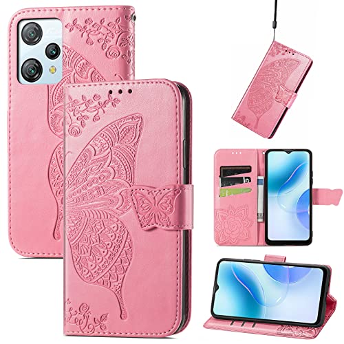 JIUNINE Hülle für Blackview A53 / A53 Pro, Handyhülle Leder Flip Case mit Schmetterling Muster [Kartenfach] [Magnetverschluss] Schutzhülle Tasche Cover Lederhülle für Blackview A53 Pro, Rosa von JIUNINE