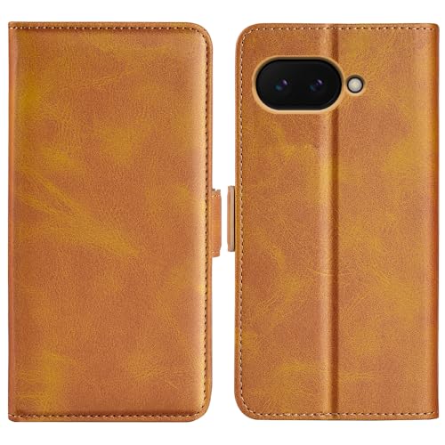 JIUNINE Hülle für Google Pixel 9A, Handyhülle Leder Flip Case mit [Standfunktion] [Kartenfach] [Magnetverschluss] Schutzhülle Tasche Cover für Google Pixel 9A, Gelb von JIUNINE