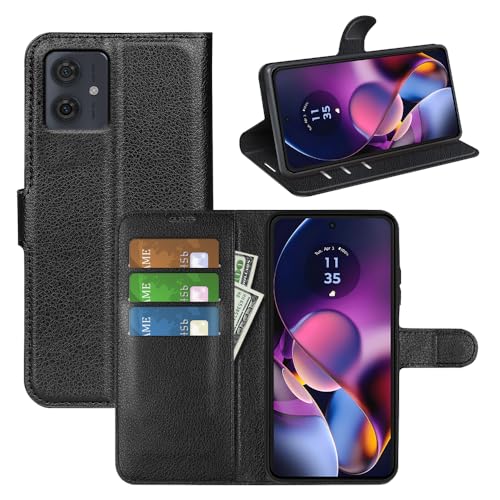 JIUNINE Hülle für Motorola Moto G54 5G, Handyhülle PU Leder Flip Case Stoßfeste Tasche mit Kartenfach, Magnetschnalle, Silikon Bumper Klapphülle für Motorola Moto G54 5G, Schwarz von JIUNINE