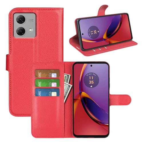 JIUNINE Hülle für Motorola Moto G84 5G, Handyhülle PU Leder Flip Case Stoßfeste Tasche mit Kartenfach, Magnetschnalle, Silikon Bumper Klapphülle für Motorola Moto G84 5G, Rot von JIUNINE