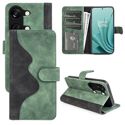 JIUNINE Hülle für OnePlus Nord 3 5G, Handyhülle PU Leder Flip Case mit [Standfunktion] [Kartenfach] [Magnetverschluss] Schutzhülle Tasche Cover für OnePlus Nord 3 5G, Grün von JIUNINE