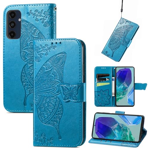 JIUNINE Handyhülle für Samsung Galaxy A16 / A26 5G, Stoßfeste Klapphülle mit Schmetterlingsdesign, Kartenfächer & Standfunktion, Premium PU-Leder Hülle Schutzhülle Klapphülle Handytasche, Blau JIUNINE Handyhülle für Samsung Galaxy A16 / A26 5G, Stoßfeste Klapphülle mit Schmetterlingsdesign, Kartenfächer & Standfunktion, Premium PU-Leder Hülle Schutzhülle Klapphülle Handytasche, Blau von JIUNINE