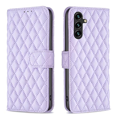 JIUNINE Hülle für Samsung Galaxy A55 5G, Handyhülle Leder Flip Case mit Rhombenmuster [Kartenfach] [Magnetverschluss] Schutzhülle Tasche Cover Lederhülle für Samsung Galaxy A55 5G, Lila von JIUNINE