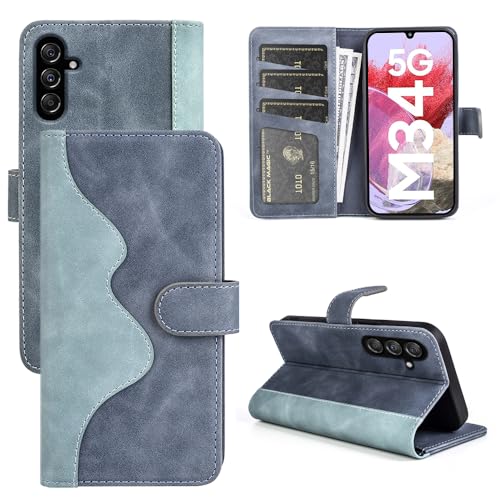 JIUNINE Hülle für Samsung Galaxy M34 5G, Handyhülle PU Leder Flip Case mit [Standfunktion] [Kartenfach] [Magnetverschluss] Schutzhülle Tasche Cover für Samsung Galaxy M34 5G, Blau von JIUNINE