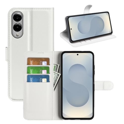 JIUNINE Hülle für Samsung Galaxy S25 Edge, Handyhülle PU Leder Flip Case Stoßfeste Tasche mit Kartenfächer, Standfunktion, Magnetschnalle, Schutzhülle Klapphülle Handytasche Lederhülle, Weiß von JIUNINE