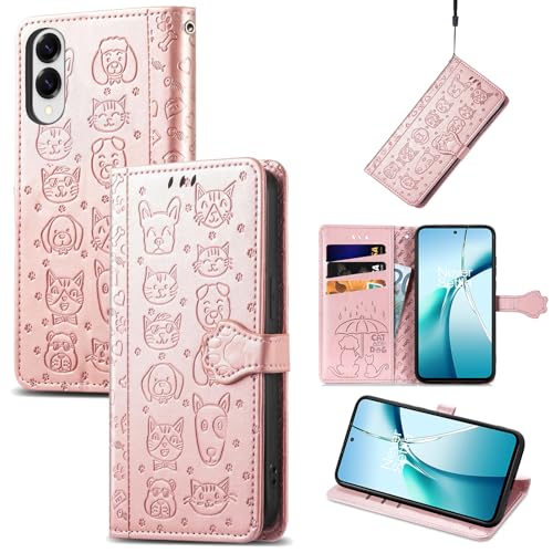 JIUNINE Hülle für Samsung Galaxy S25 Edge, Karikatur Handyhülle PU Leder Flip Case mit [Kartenfach] [Magnetverschluss] Schutzhülle Tasche Cover Lederhülle für Samsung Galaxy S25 Edge, Roségold von JIUNINE