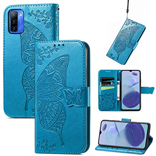 JIUNINE Hülle für Ulefone Note 12 / 12P, Handyhülle Leder Flip Case mit Schmetterling Muster [Kartenfach] [Magnetverschluss] Schutzhülle Tasche Cover Lederhülle für Ulefone Note 12P, Blau von JIUNINE