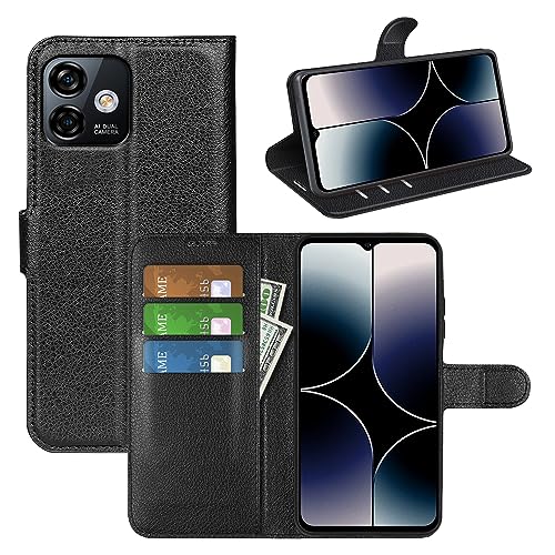 JIUNINE Hülle für Ulefone Note 16 Pro, Handyhülle PU Leder Flip Case Stoßfeste Tasche mit Kartenfach, Magnetschnalle, Silikon Bumper Klapphülle für Ulefone Note 16 Pro, Schwarz von JIUNINE